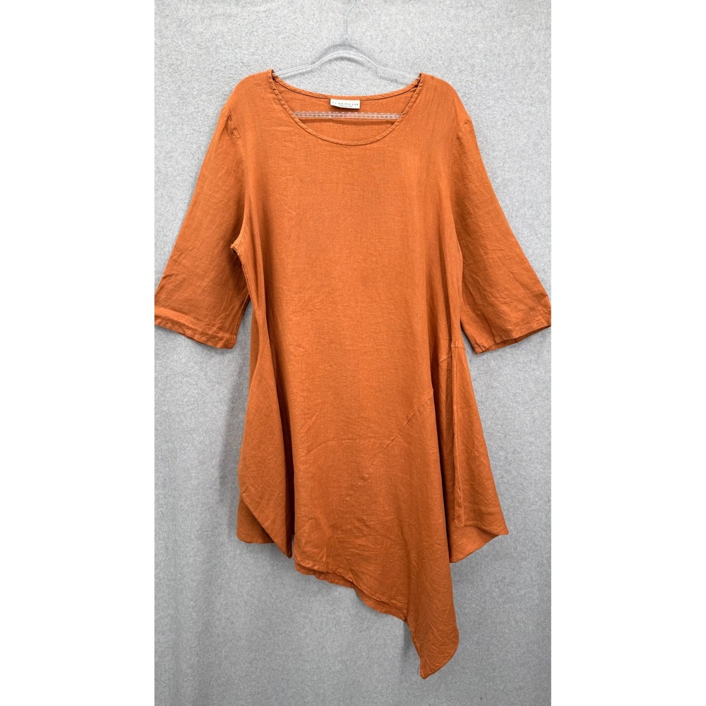 Bryn Walker Naida Tunic Dress Women Large Orange Linen Asymmetrical Lagenlook